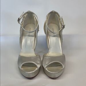 Menbur 1967 Satin Peep Toe Jeweled Platform Heels